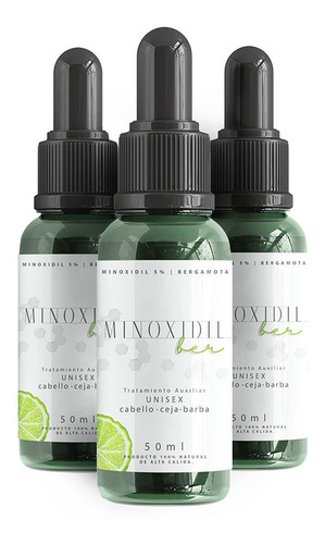 Concentrado Minoxidil 5% Bergamota Tratamiento Unisex Kit 3