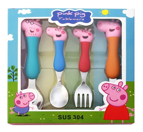 Set De 4 Cubiertos De Peppa Pig - Cuchara Tenedor 