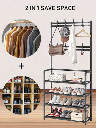 Zapatera Perchero Multi Organizador 4 Niveles Montable Rack Negro
