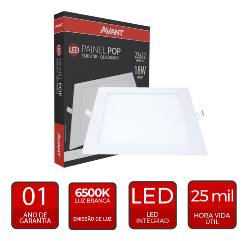 Kit 10x Painel Plafon Led 18w Embutir 6500k 22x22 Avant Cor Branco