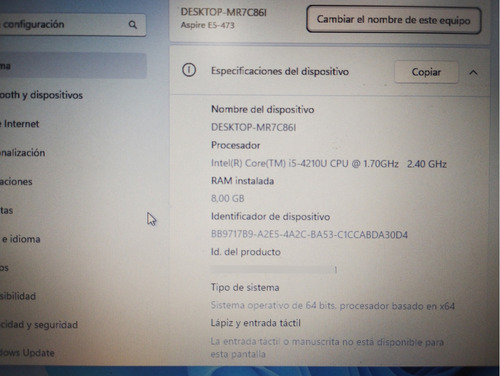 Acer E5-473 Core I5 Ssd 128+750gb Mecánico (Usado)
