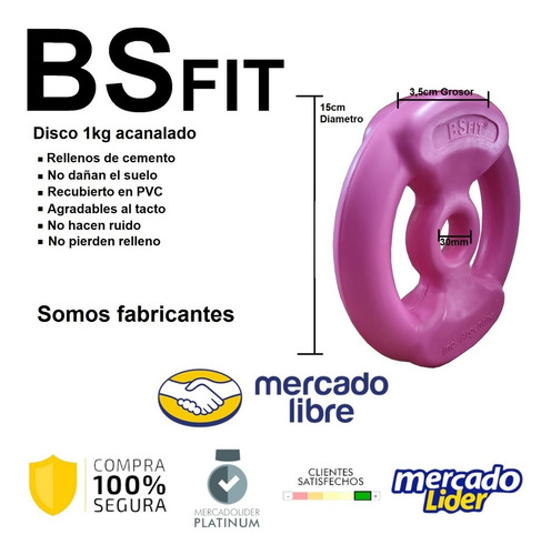 Imagen 5 de 8 de Kit Set 17 Kg Bsfit Discos C/ Agarre Pesas Barra Gym Combo