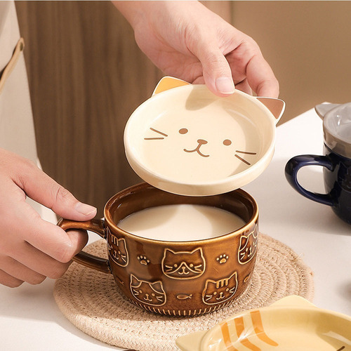 Taza De Cerámica Con Plato Y Grabado 3d Kawaii