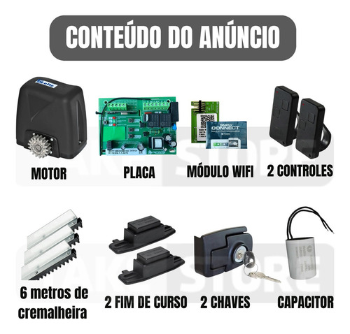 Kit Motor Dz Atto Turbo 6m Crem Wifi App 350kg Rossi 110v