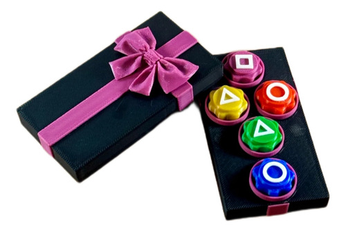 Kit Pentatlón Squid Game 2 Gonggi + Ddakji + Piedra + Jeji Estuche Rosado