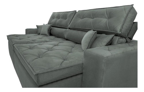 Sofá Austin 2,02m Retrátil, Reclinável com Molas no Assento e Almofadas, Suede Grafite Cama inBox