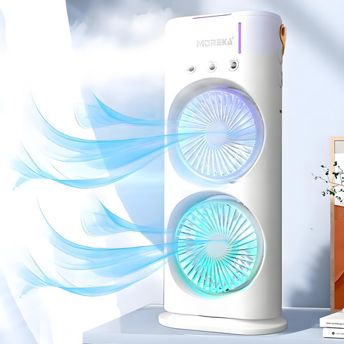 Ventilador Usb Oscilante Aire Frío Portátil Ventilador Luz Led Regulable Y Control Remotodoble Nebulización, Usb Y Base Giratoria Para Oficina Dormitorio Viaje