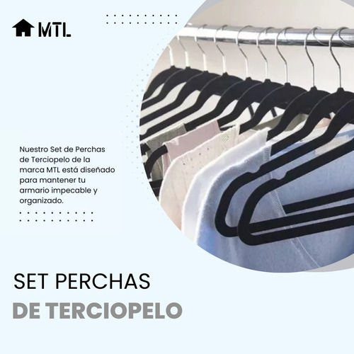 Set De Perchas Aterciopeladas X75 Unidades Antideslizantes Premium Reforzadas Mtl X50 Color Negro X25 Color Gris