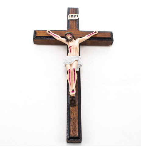 Crucifixo De Parede Madeira E Resina 29 Cm