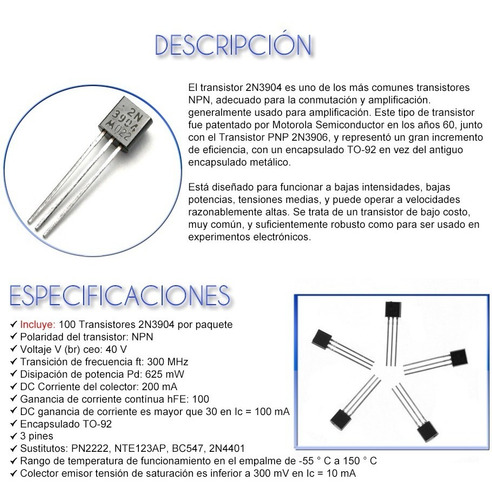 100 Unidades 2n3904 Npn Transistor Bjt 40v 600ma To92 Nuevos