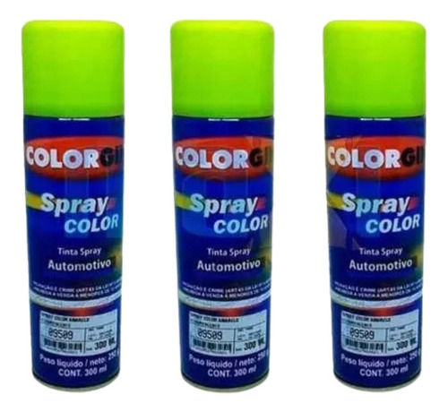 Spray Automotiva Colorgin Amarelo Fluorescente 300ml 3un