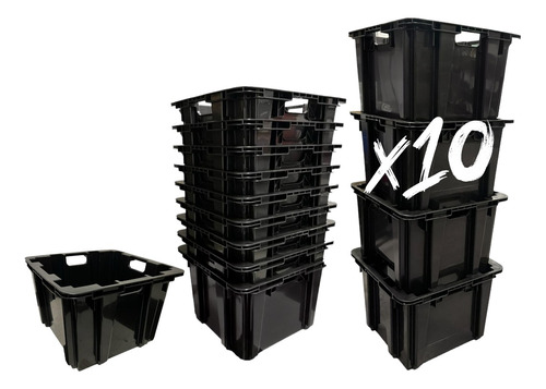Contenedor Plástico Cajon Reforzado Apilable Pack X10 Sufin