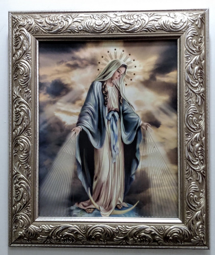 Virgen De La Medalla Milagrosa 30 X 25 Marco Plateado