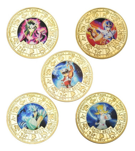 Caballeros Del Zodiaco Medallas Set De 5 Piezas Con Pedestal