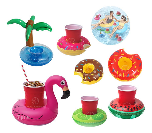 7pcs Portavasos Flotador Inflables Alberca Playa  Fiesta Set