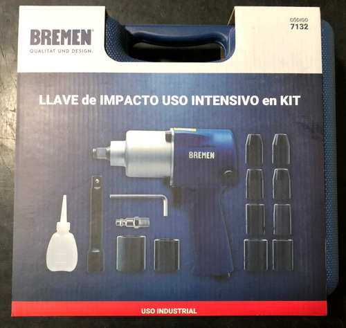 Imagen 5 de 9 de Llave Pistola Impacto Neumatica Bremen 1/2 760nm Kit Industrial Doble Martillo Cod. 7132 Dgm