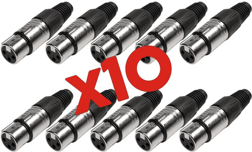 Imagen 1 de 10 de Pack 10 Fichas Xlr Canon Hembra Para Cable 3 Pines La Roca
