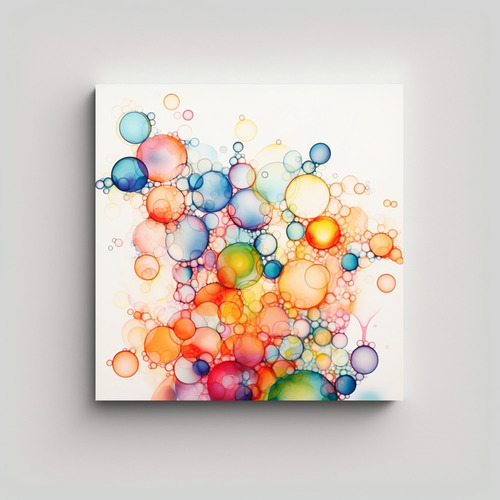 70x70cm Cuadro Pinturas Con Burbujas Coloridas Bastidor Made
