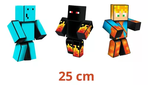 3 Bonecos minecraft 3 acessórios e 1 cubo - Cartela