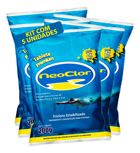 Kit 5 Tabletes De Cloro Premium Pastilha Tratamento Piscinas