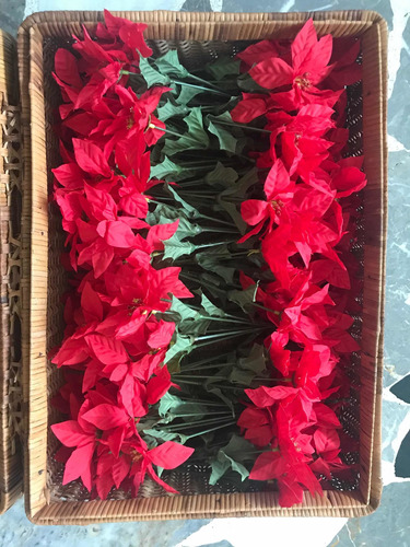 Poinsettia-flores De Navidad-artificial-7 Flores Rojas/ramo