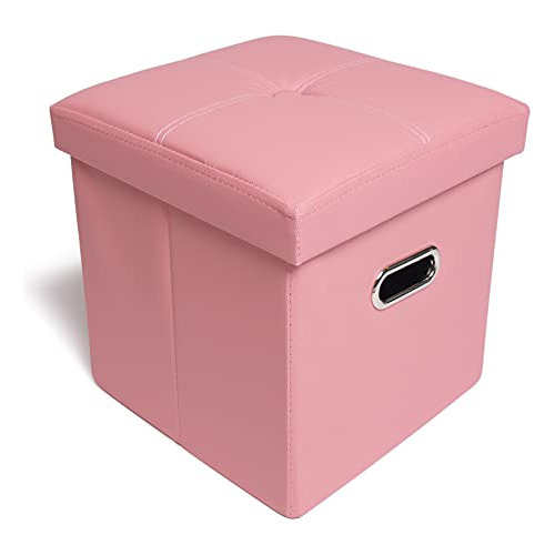 Faux Leather Cube Ottoman With Hole Handles, Folding St...