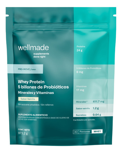 Suplemento Polvo Wellmade Proteina Whey 973.2g Vainilla