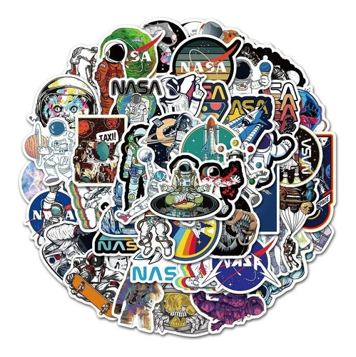 Imagen 1 de 3 de Nasa / Astronauta - Set De 50 Stickers / Calcomanias