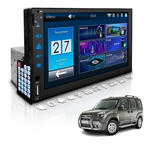 Central Multimídia Universal 1 Din Mp5 Bt Dvd Fiat Doblo