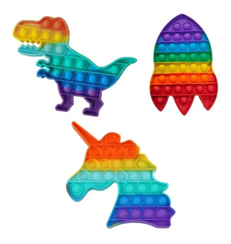 Pop It Fidget 3 Piezas ( Dinosaurio, Unicornio Y Cohete )