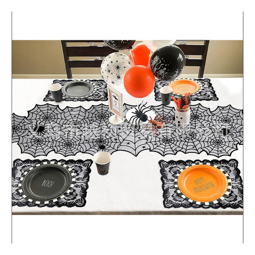 Zy Mantel Individual Calavera Estilo Halloween Encaje Negro