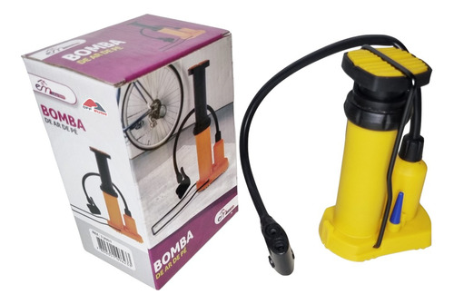 Bomba Compressor Pedal Com 2 Bicos Pneus Bolas Colchão Bike Cor Amarelo