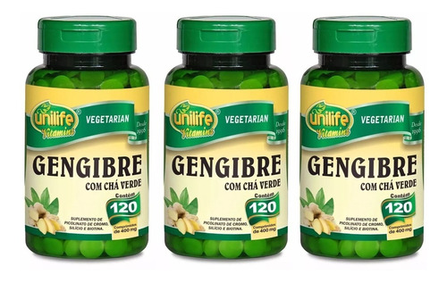 3 Gengibre Com Chá Verde 400mg - 120 Comprimidos - Unilife