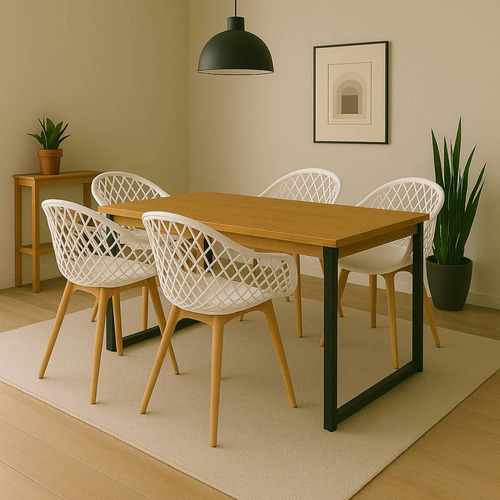 Set Mesa Sala Jantar Reforçada 4 Cadeiras Web Modernas
