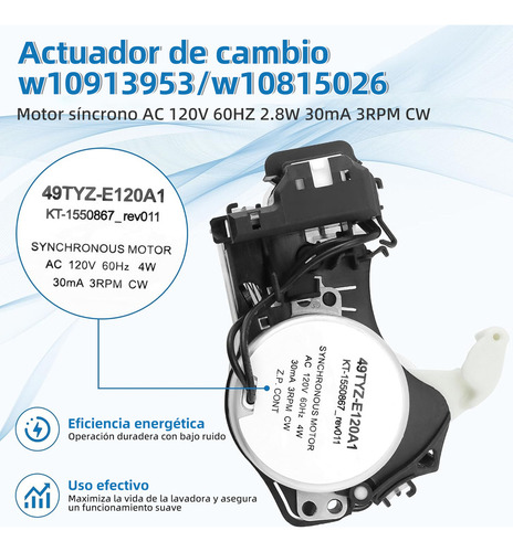 Selenoide Lavadora Compatible con Whirlpool Maytag Kenmore, 6 Pines Fivgace W10913953