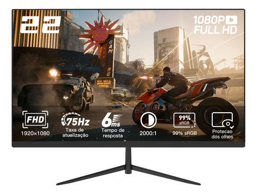 Monitor Rehisk 22 Polegadas Ips Full Hd 75hz Para Escritório