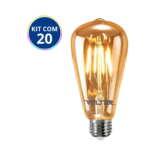 Kit 20 Lâmpada Filamento Led Decorativa Retrô Vintage Âmbar