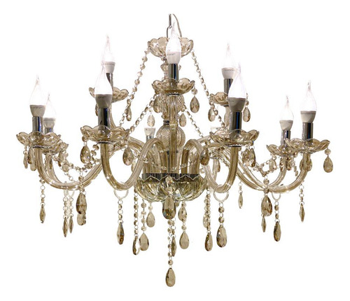 Lustre Luminária De Cristal Champanhe Luxo 8 Braços