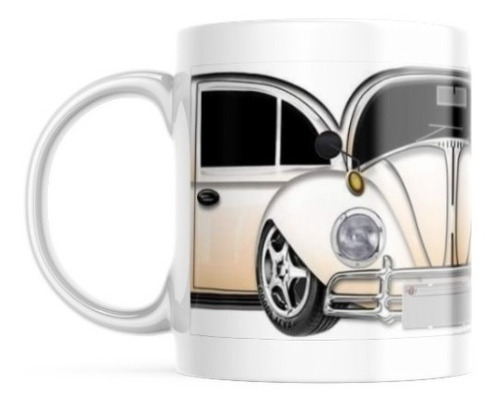 Taza Café Bocho Blanco Automóvil Carro Vintage Animado 11 Oz