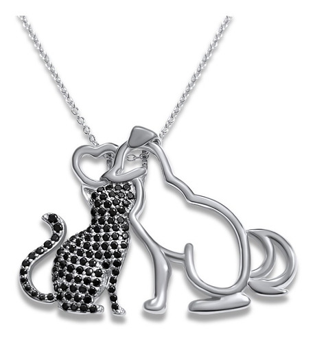 Collar Plata Perro Y Gato Negro Amistad Mascotas Joya