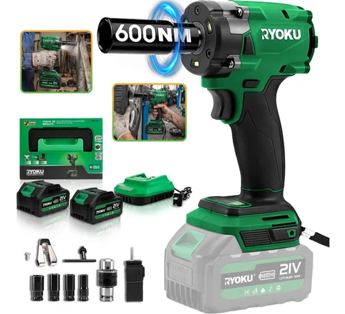 Chave De Impacto Brushless 21v 2 Baterias 600nm 1/2  Ryoku