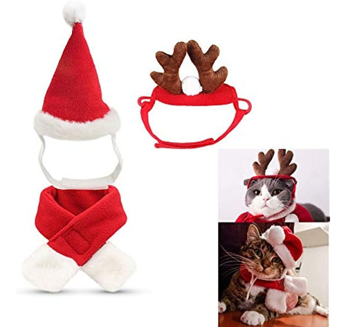 Fast And Good Cat Santa Christmas Hat Muffler Elk Antler Ren