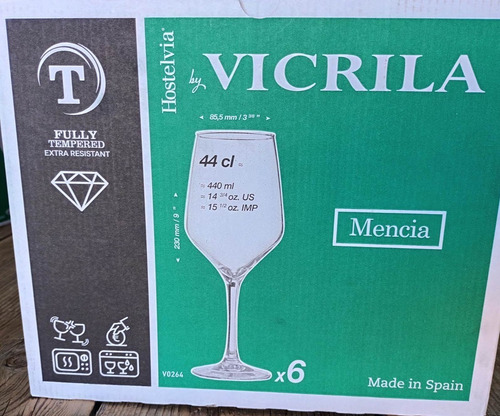 6 Copas De Vino Mencia 440ml Vidrio Templado Españolas