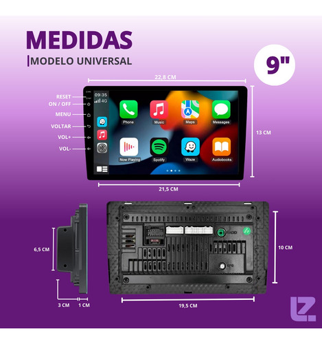 Multimídia Android 13 9 2din 2gb 32gb Câmera Carplay