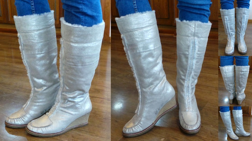 Botas Cuero Dorado Forradas Con Piel 39/40