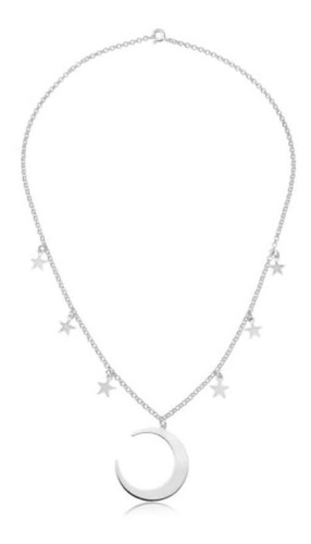 Corrente Colar Choker Lua Grande Estrelas Colar Em Prata 925