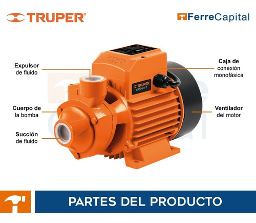 Bomba periférica Truper BOAP-1/2 0.5hp color naranja 60Hz 127V