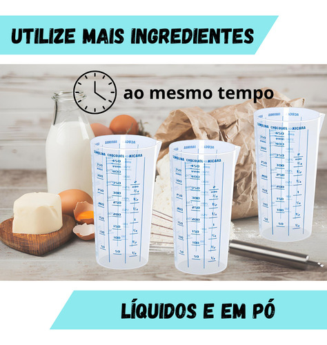 We Varejo - Kit 3 Copos Medidores Transparente 500 Ml Medidas Cozinha Copo Plástico Medidor Dosador Líquido Medida Receita Medir Porção Graduado Ingredientes