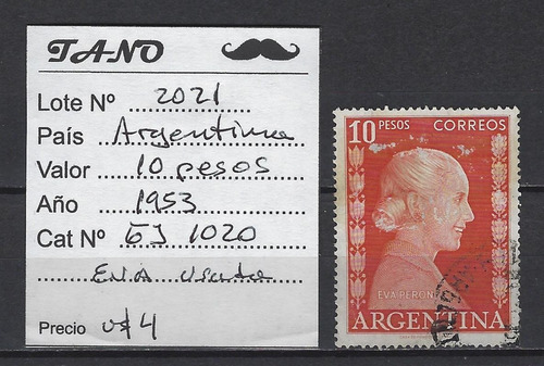 Lote2021 Argentina 10 Pesos 1953 Gj# 1020 Eva Perón