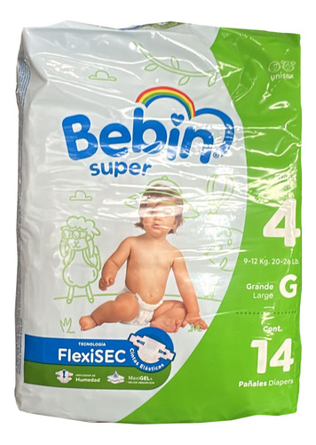 14 Piezas Bebin Super Flexisec Pañal Bebé tamaño Grande Etapa 4